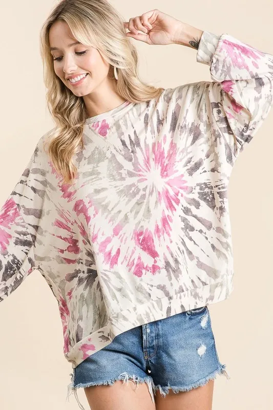 Tie Dye Print Terry Pull Over, image 2