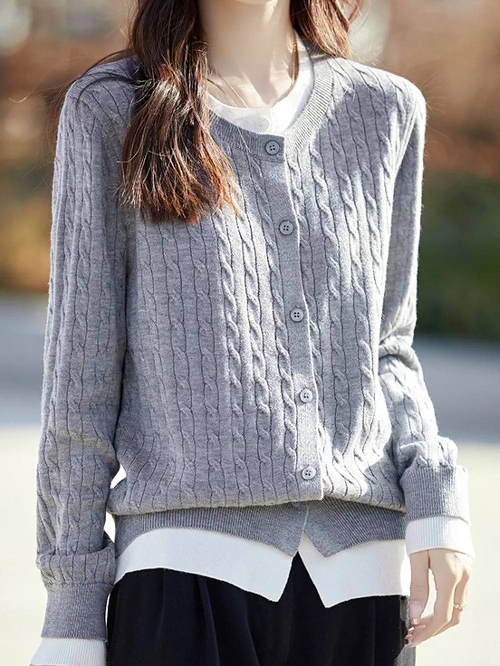 Cable-Knit Button-Down Cardigan, image 11