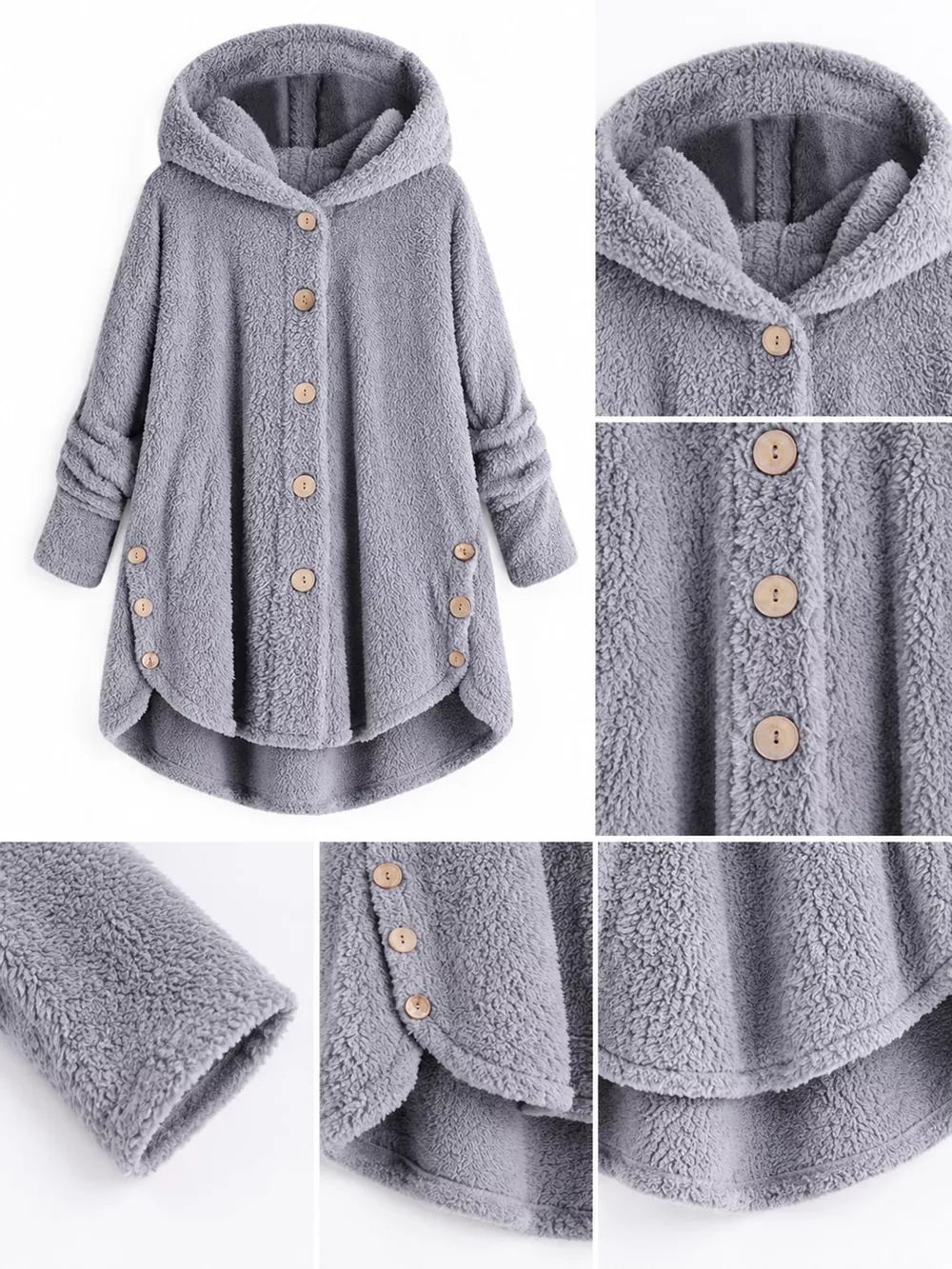 Full Size Fleece Button Up Hooded Outerwear Plus Size, image 19