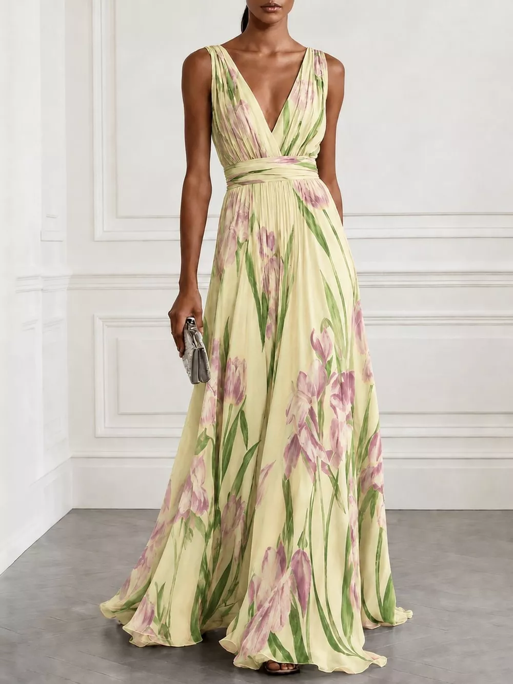 Full Size Sleeveless Floral Print Maxi Dress Plus Size, image 38