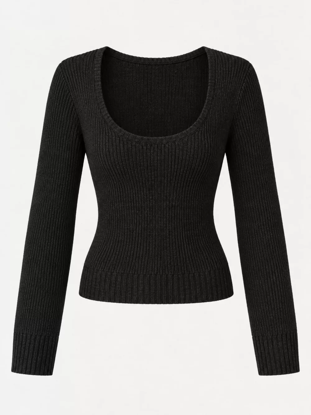 Scoop Neck Ribbed Knit Slim-Fit Sweater, image 9