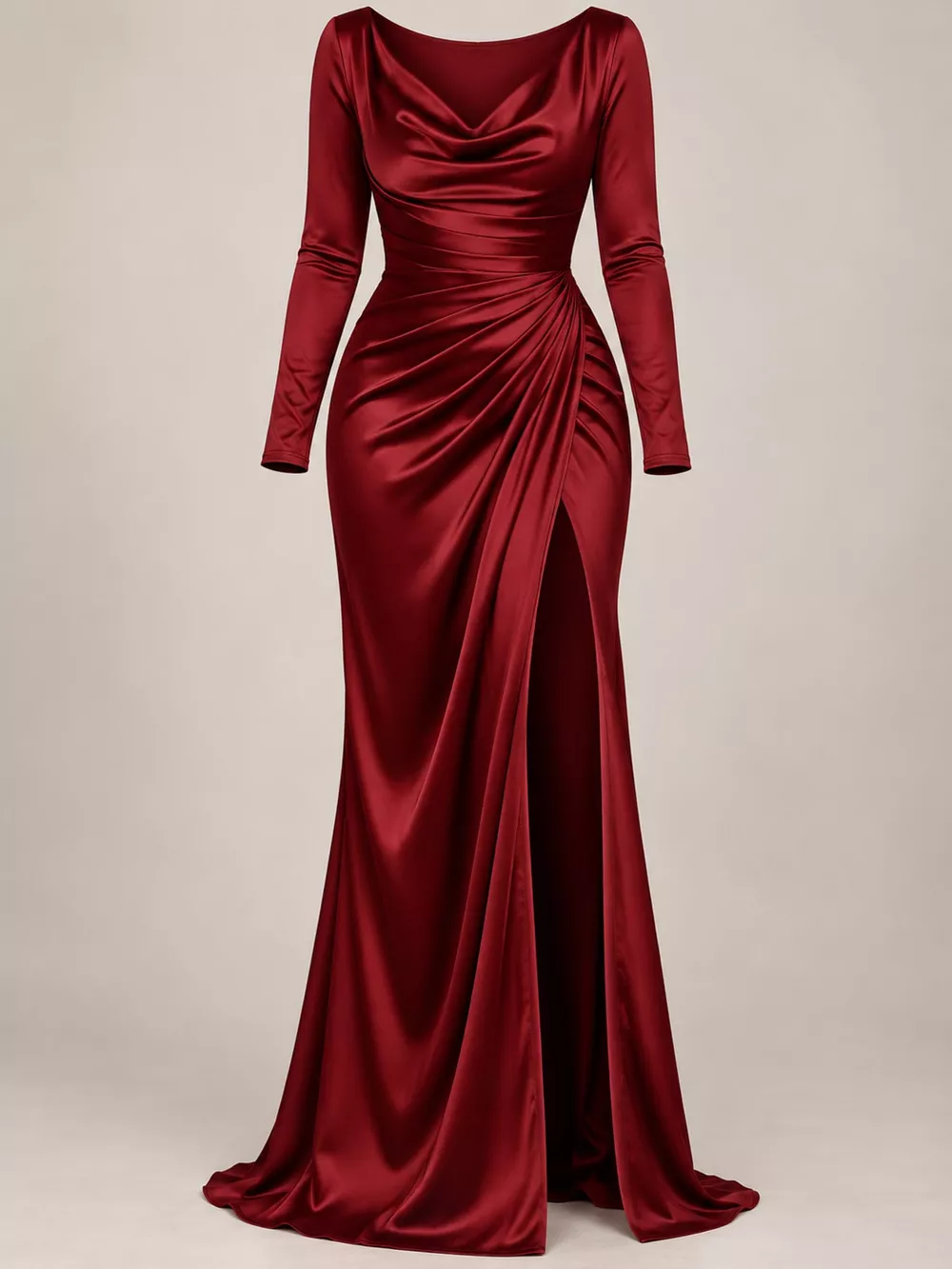 Full Size Satin Cowl Neck High Slit Evening Maxi Dress Plus Size, image 5