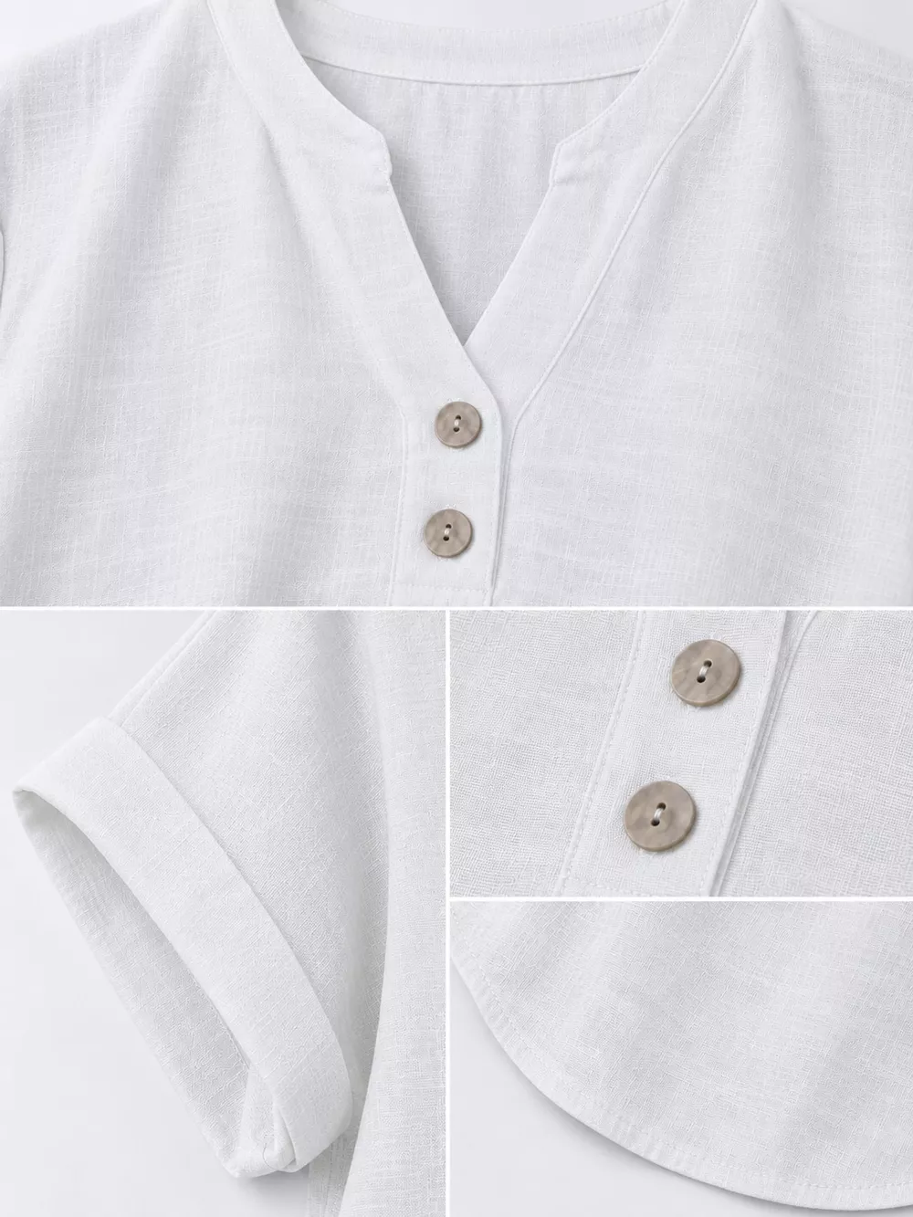 Full Size Button Detail Short Sleeve Blouse Plus Size, image 50
