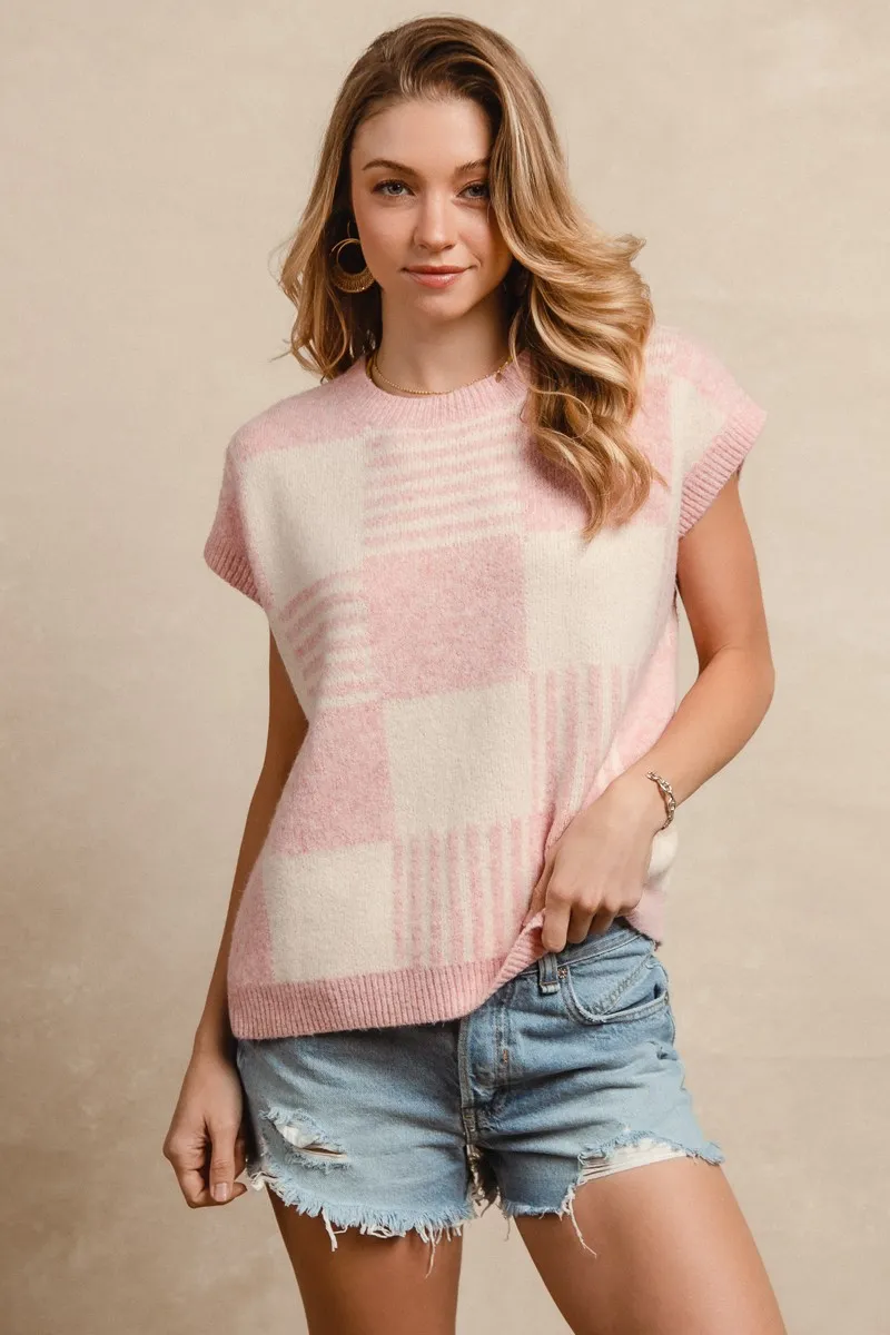 Checker With Stripes Pattern Sleeveless Sweater, image 7