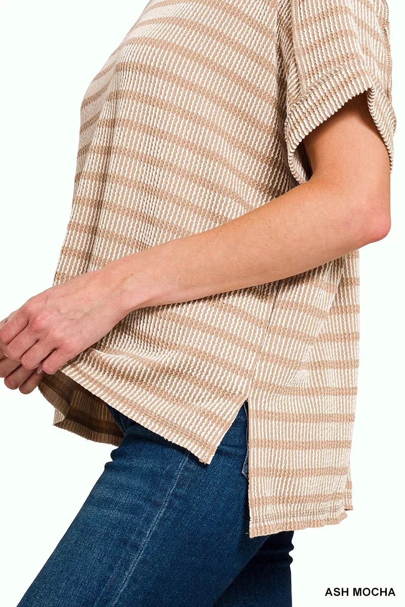 Raised Rib Striped Exposed Seam Top, image 2