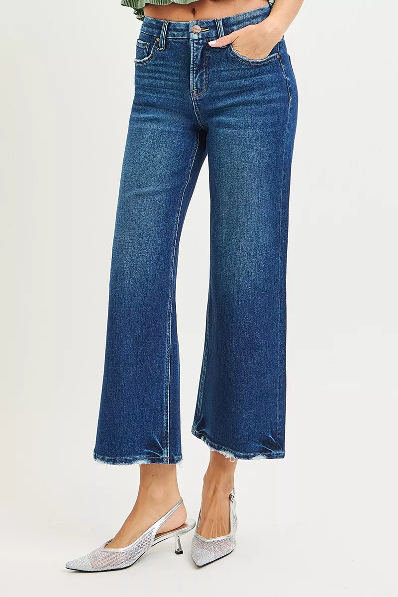 Tummy Control 4 Way Stretch High Rise Crop Wide Leg Jeans, image 3