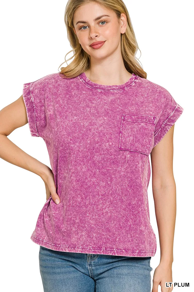 Full Size Crinkle Washed Round Neck Folded Short Sleeve Tee Plus Size