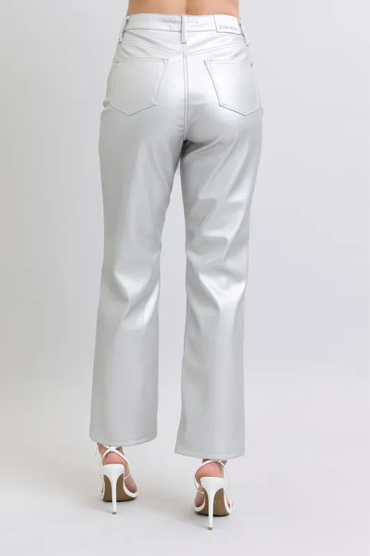 Full Size High Waist Silver Faux Leather Pants Plus Size, image 5