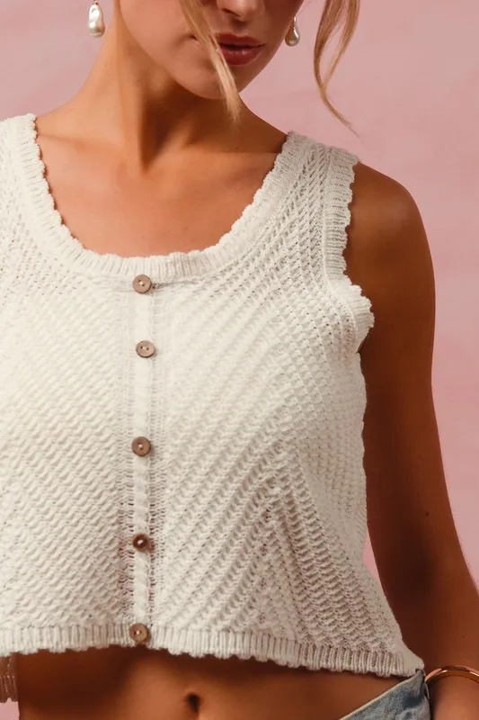 Chevron Pattern Buttoned Front Lightweight Tank Top, image 3