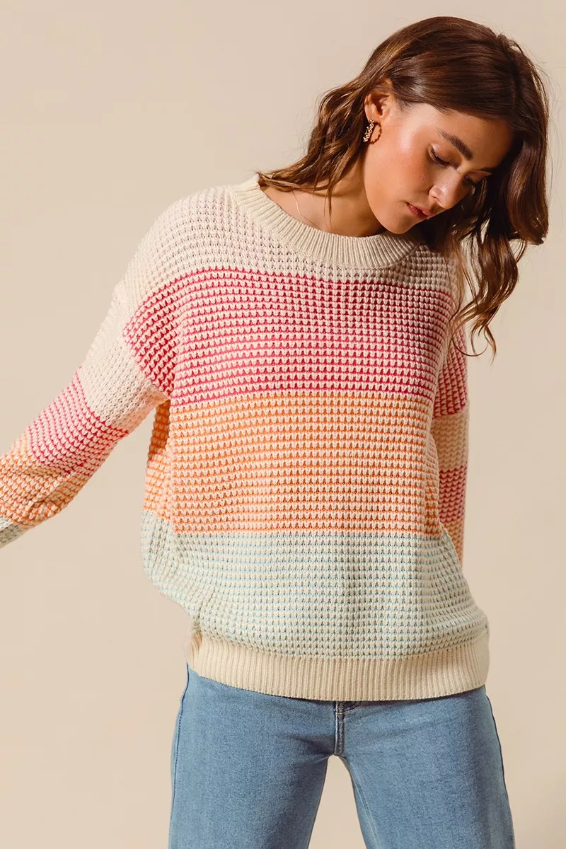 Multi Color Block Long Sleeve Sweater, image 2