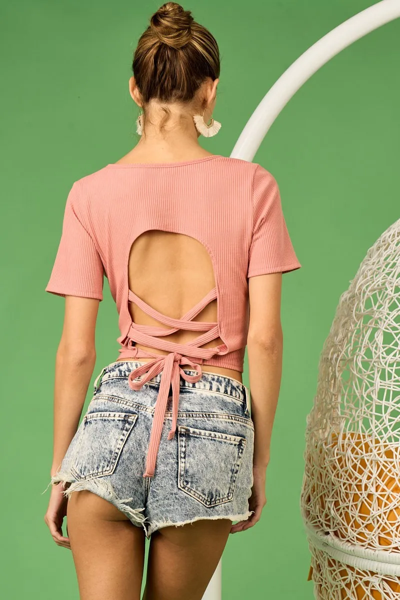 Rib Knit with Back Cross and Tied Detailed Top, image 13