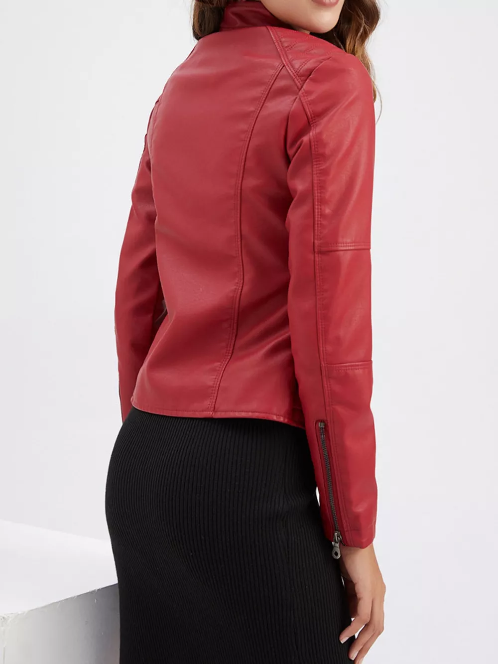 Full Size Slim Fit Faux Leather Moto Jacket Plus Size, image 13