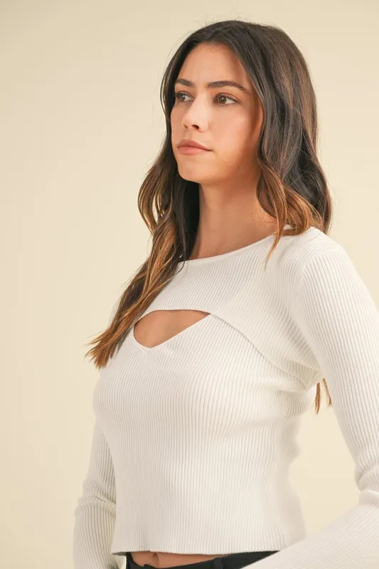 Cut Out Long Sleeve Ribbed Knit Top, image 10