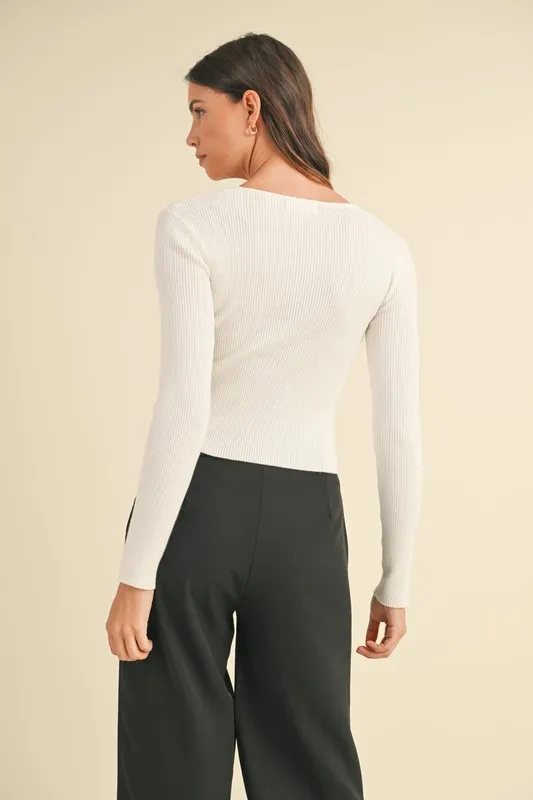 Cut Out Long Sleeve Ribbed Knit Top, image 6