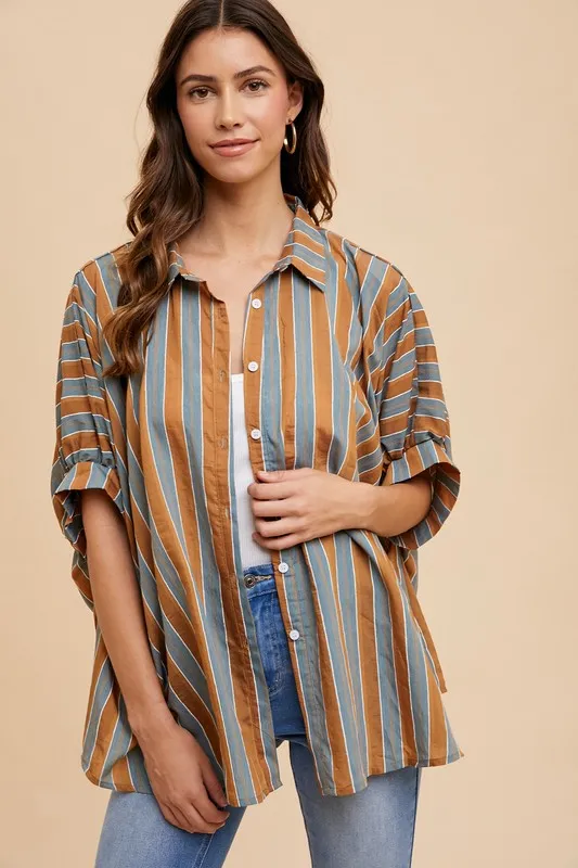 Oversized Drop Shoulder Striped Woven Shirt, image 2