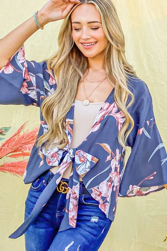 Front Tie Knot Floral Print Top, image 3