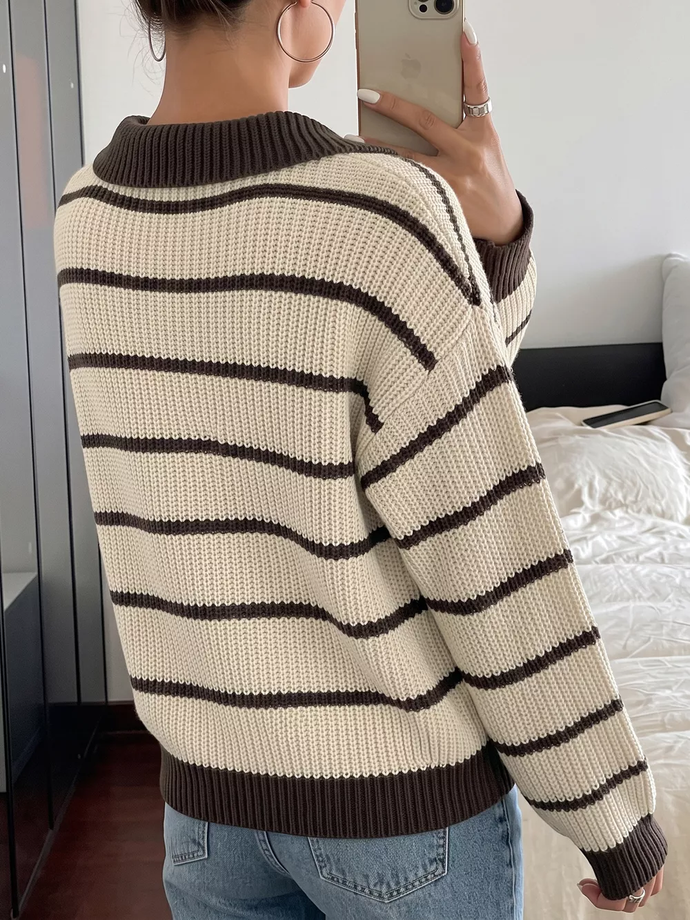 Striped Knit Polo Sweater, image 6