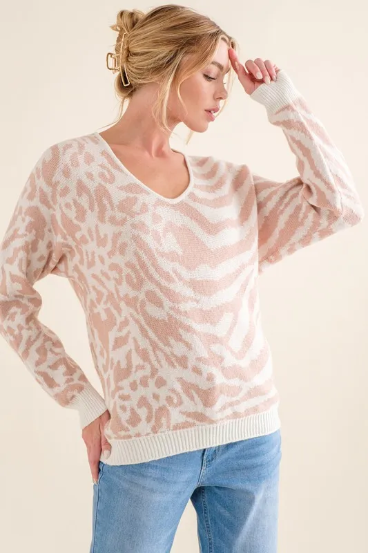 Leopard Zebra Combo Casual Sweater Top, image 4