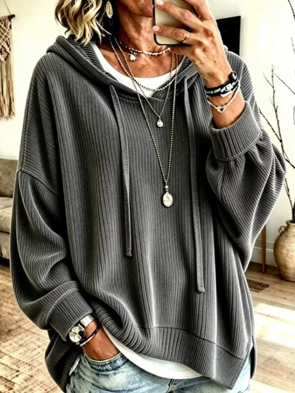 Drawstring Dropped Shoulder Hoodie, image 10
