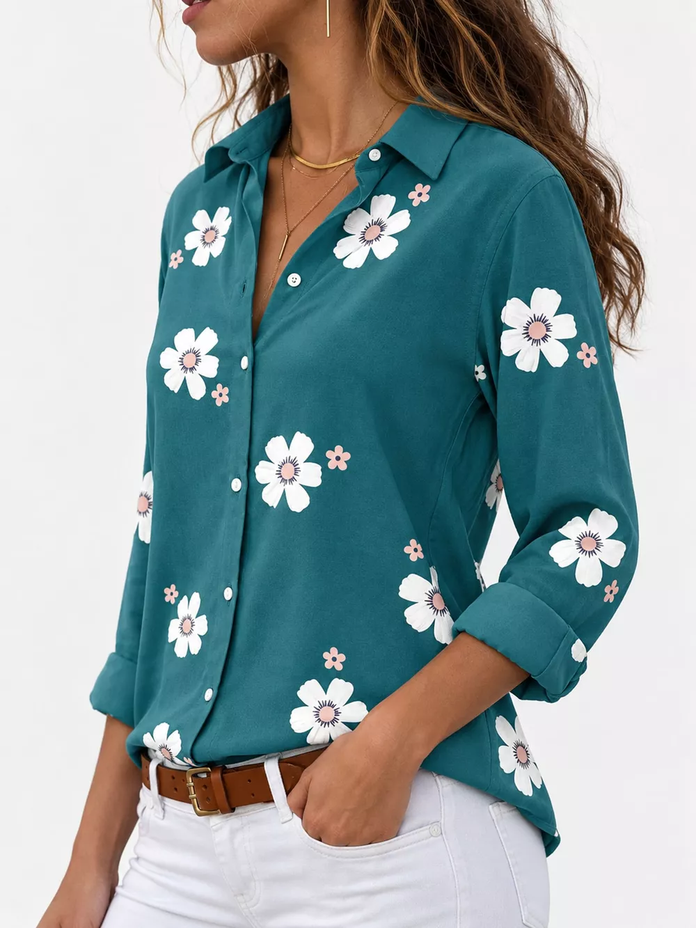 Full Size Floral Print Button-Down Casual Shirt Plus Size, image 13