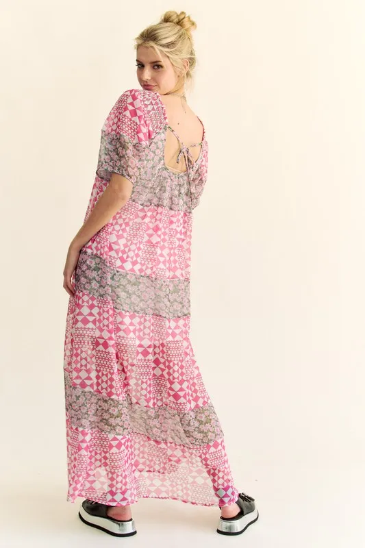 Multi Floral Square Neck Puff Sleeve Maxi Dress, image 2