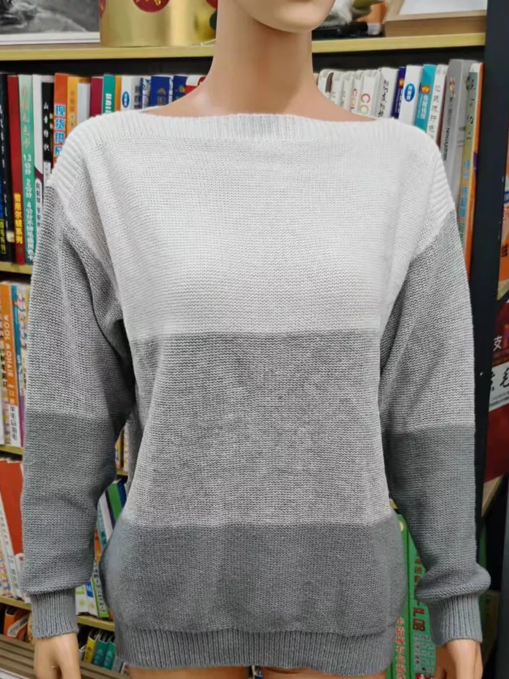 Full Size Color-Block Boat Neck Sweater Plus Size, image 38