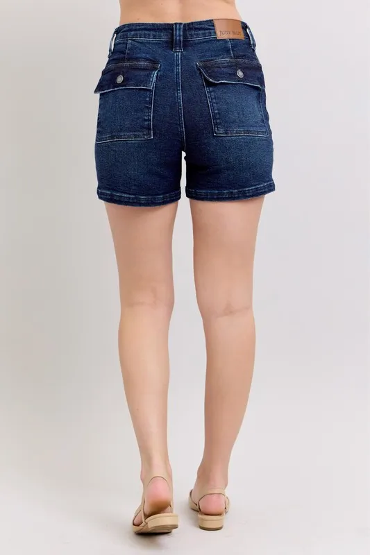 Full Size High Waist Back Flap Pocket Denim Shorts Plus Size, image 11