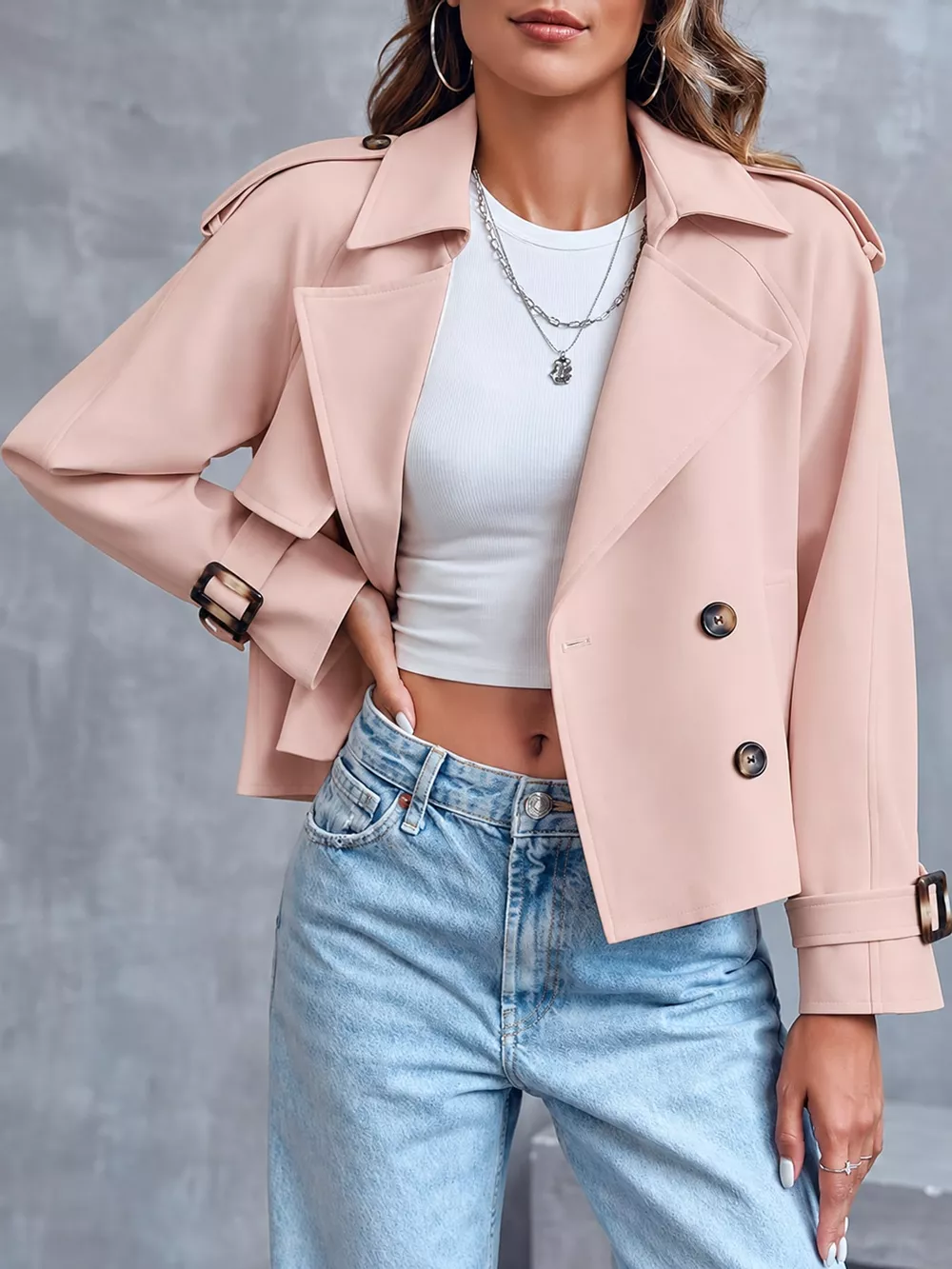 Double-Breasted Cropped Trench Outerwear, image 10