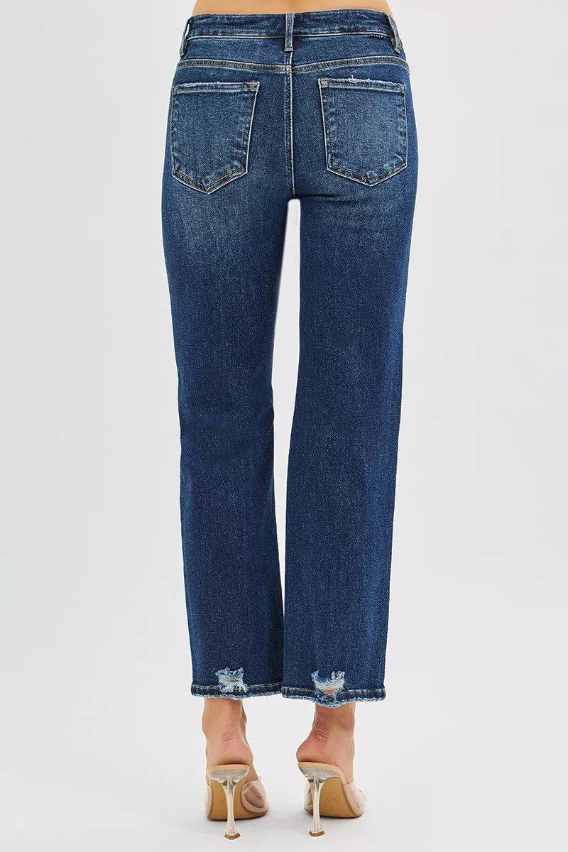 High Rise Crop Slim Straight Jenas with Hidden Knee Patch, image 2