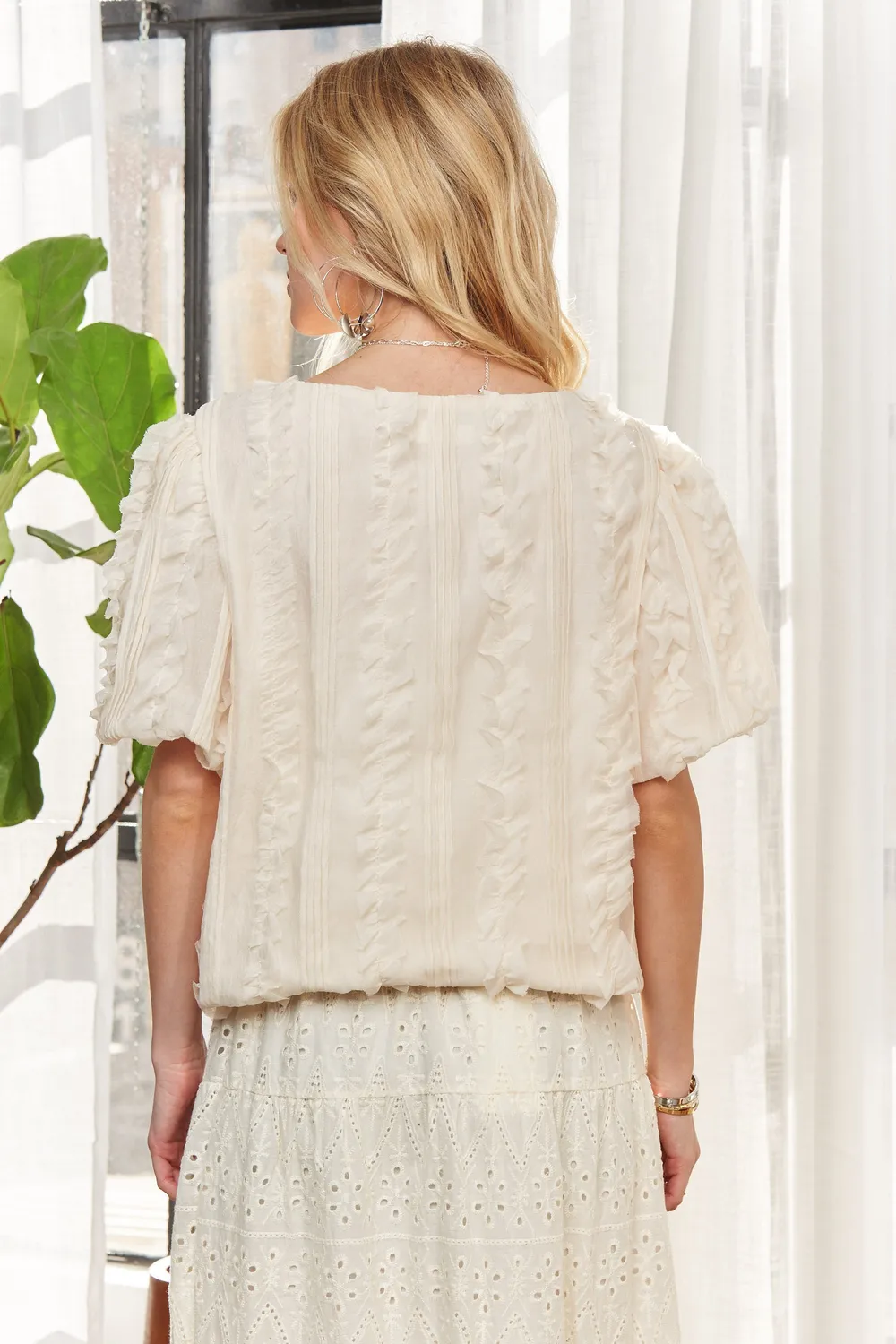 Solid Puff Sleeves Knit Top, image 3