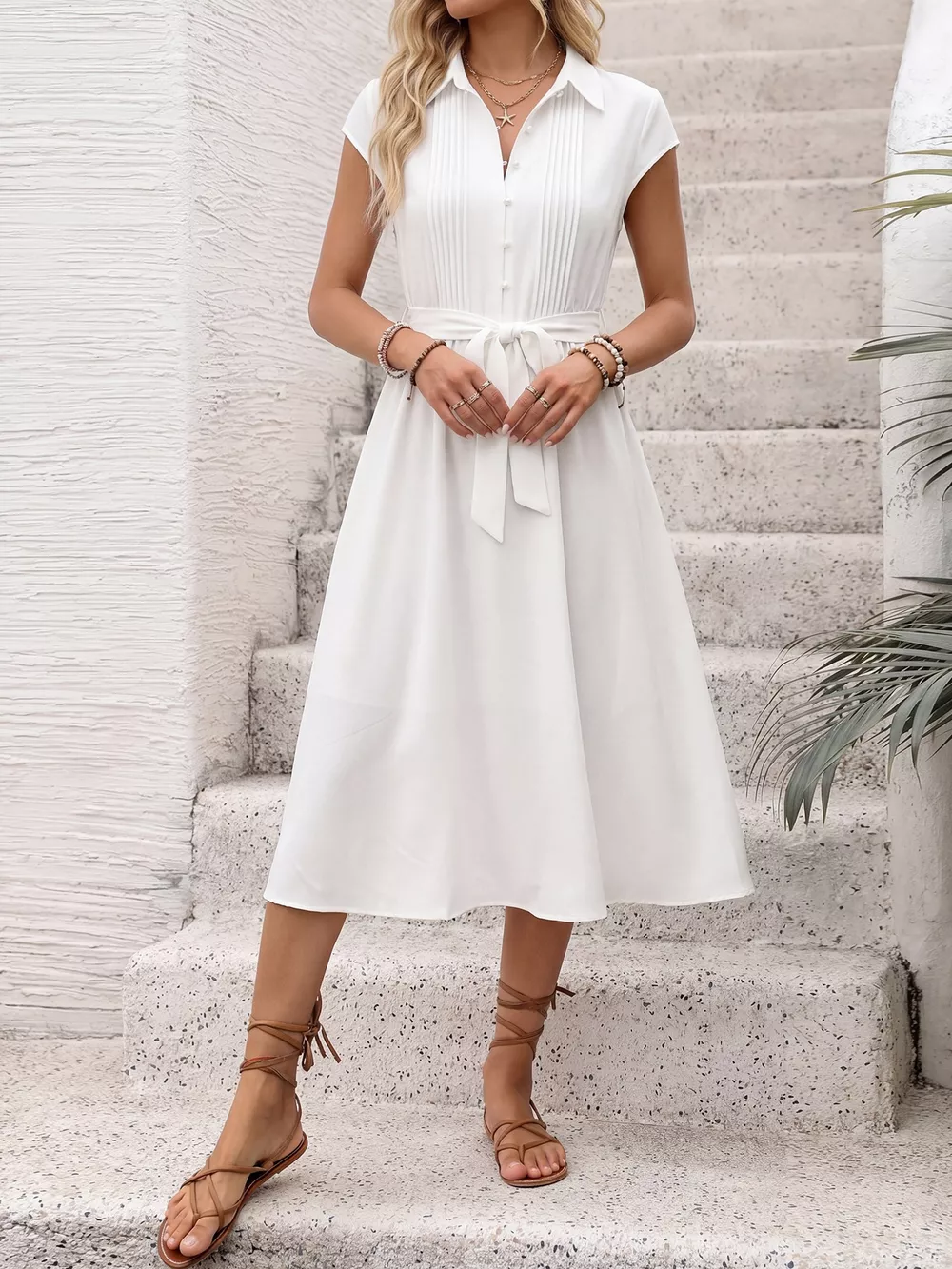 Cap Sleeve Tie Waist Midi Dress, image 5