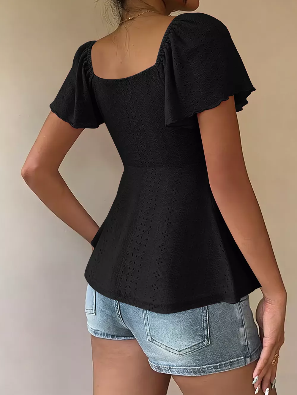 Sweetheart Neck Flutter Sleeve Top, image 10