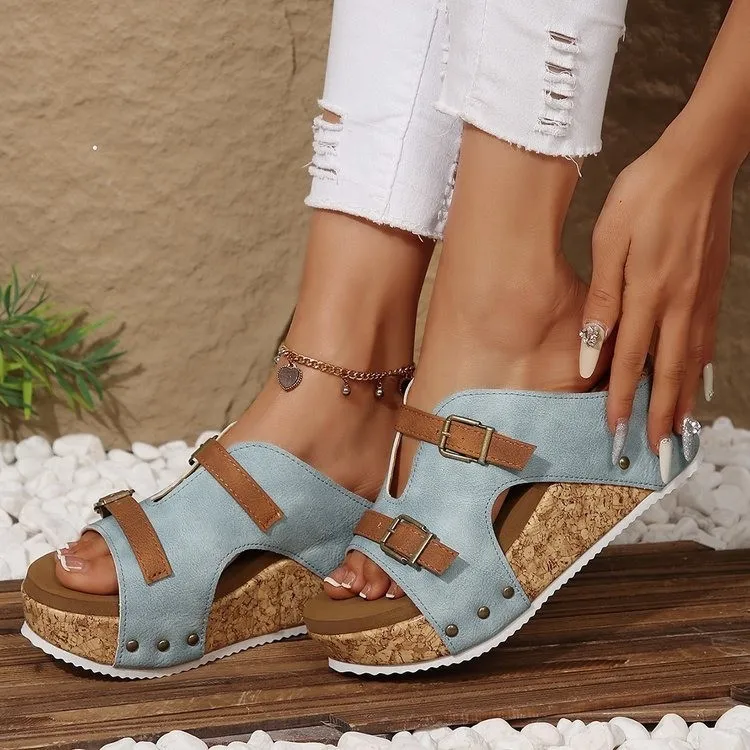 Double Buckle Platform Wedge Sandals, image 3