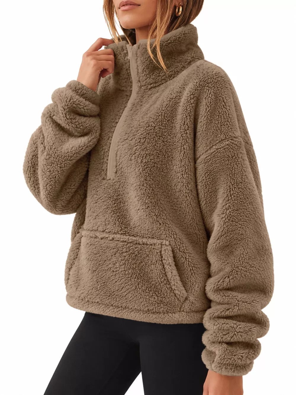 Full Size Sherpa Quarter-Zip Turtleneck Sweatshirt Plus Size, image 17