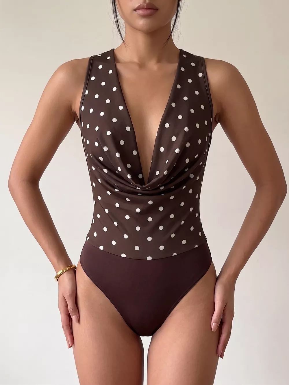 Polka Dot Cowl Neck Bodysuit, image 2