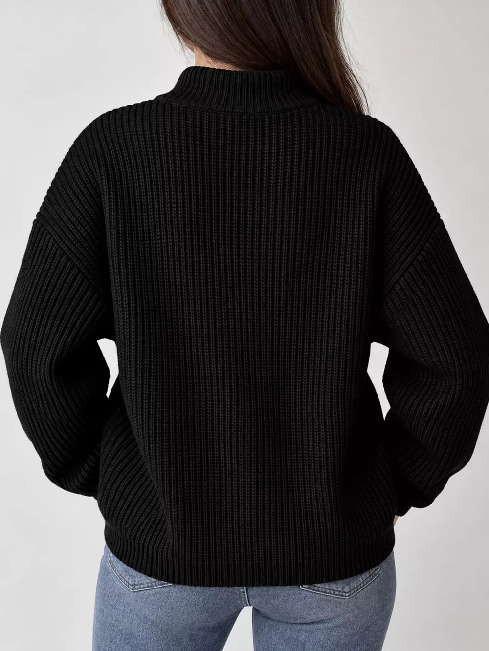 Full Size Half Zip Dropped Shoulder Sweater Plus Size, image 14