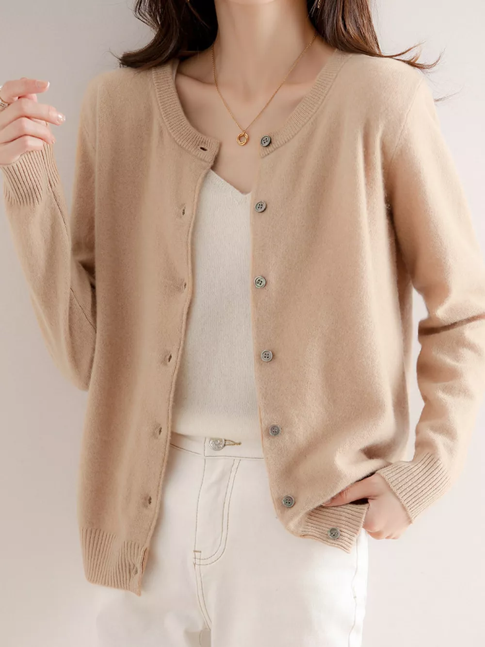 Crew-Neck Button-Down Cardigan, image 19