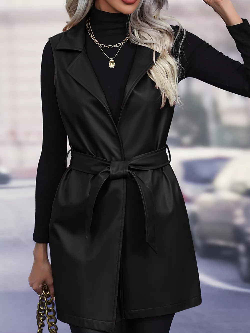 Tie Waist Longline Vest Coat, image 31