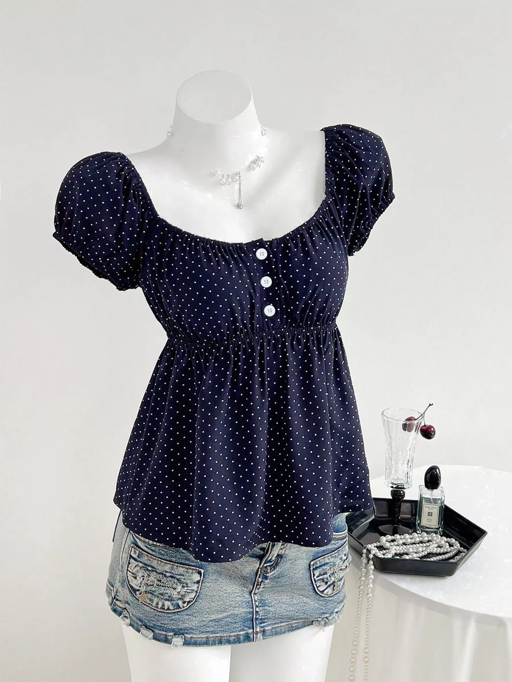 Polka Dot Short Sleeve Blouse, image 4