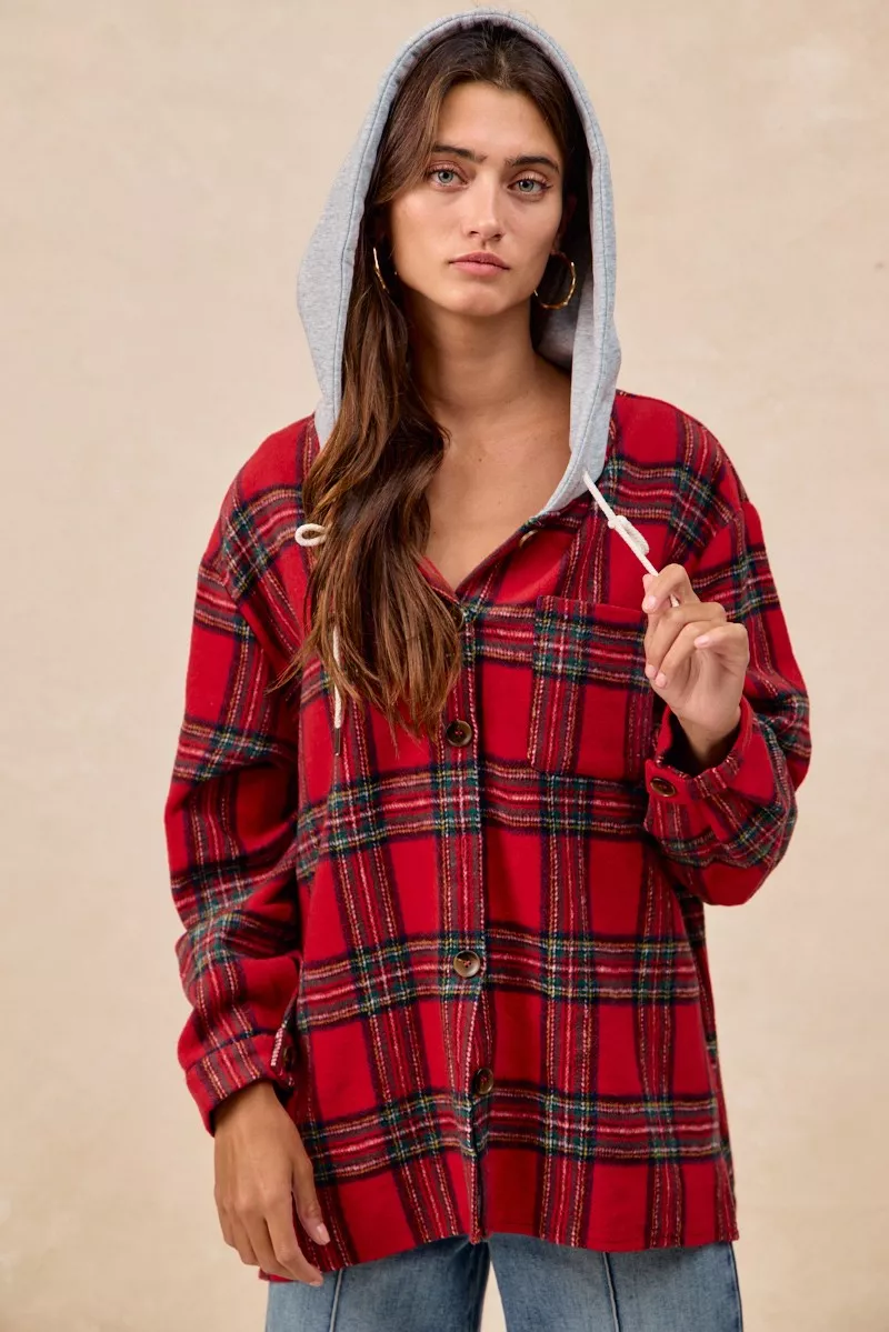 Brushed Plaid Hooded Jacket, image 12
