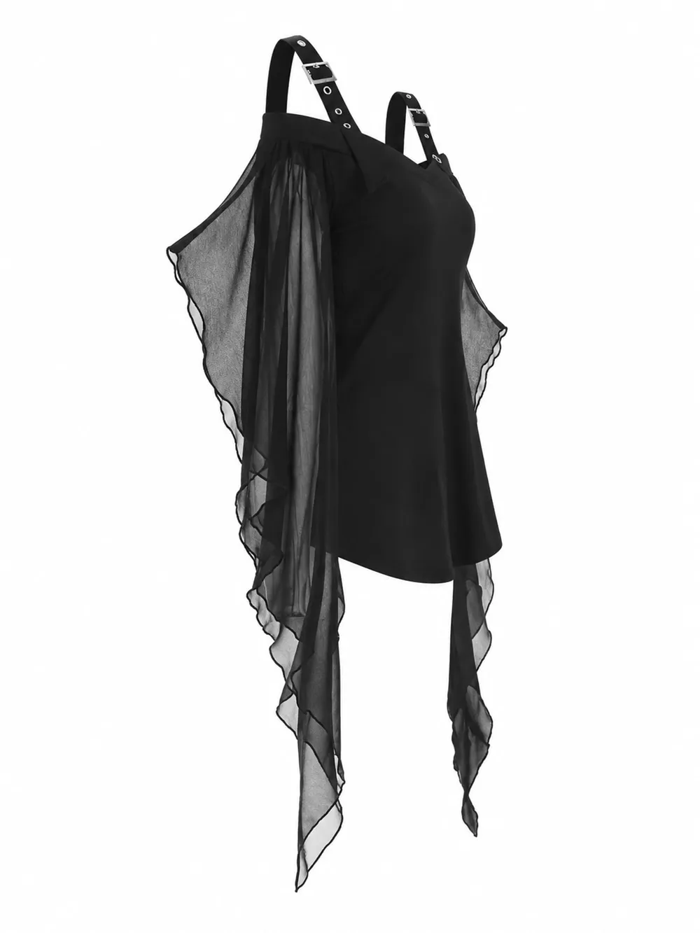 Halloween Gothic Buckle Strap Mesh Sleeve Top, image 5
