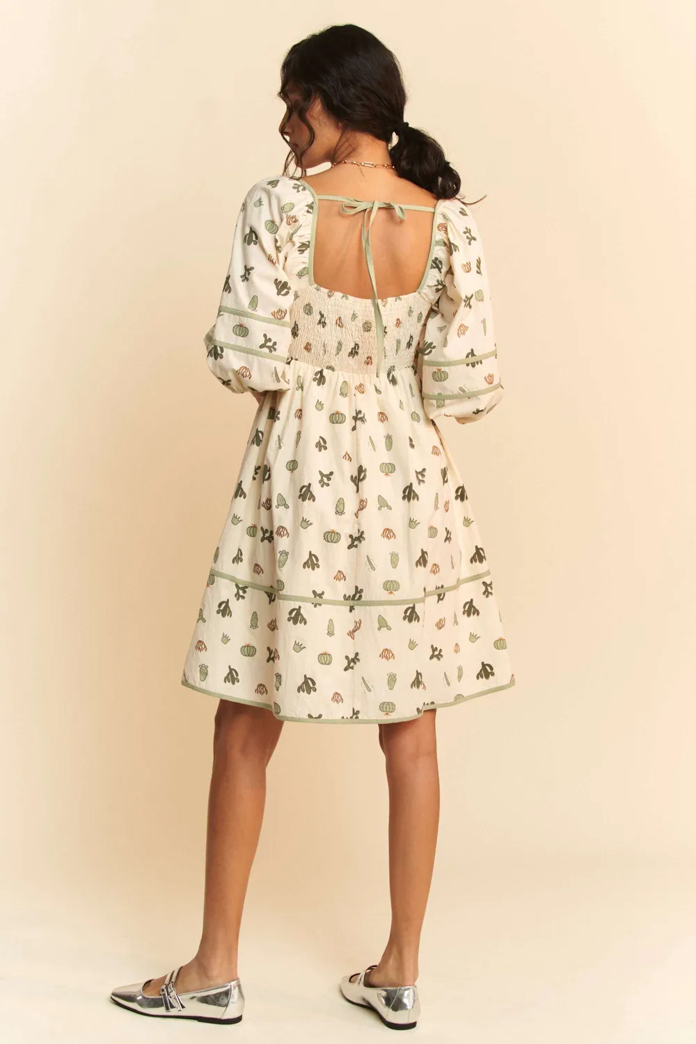 Cactus Printed Poplin Contrast Piping Mini Dress, image 10