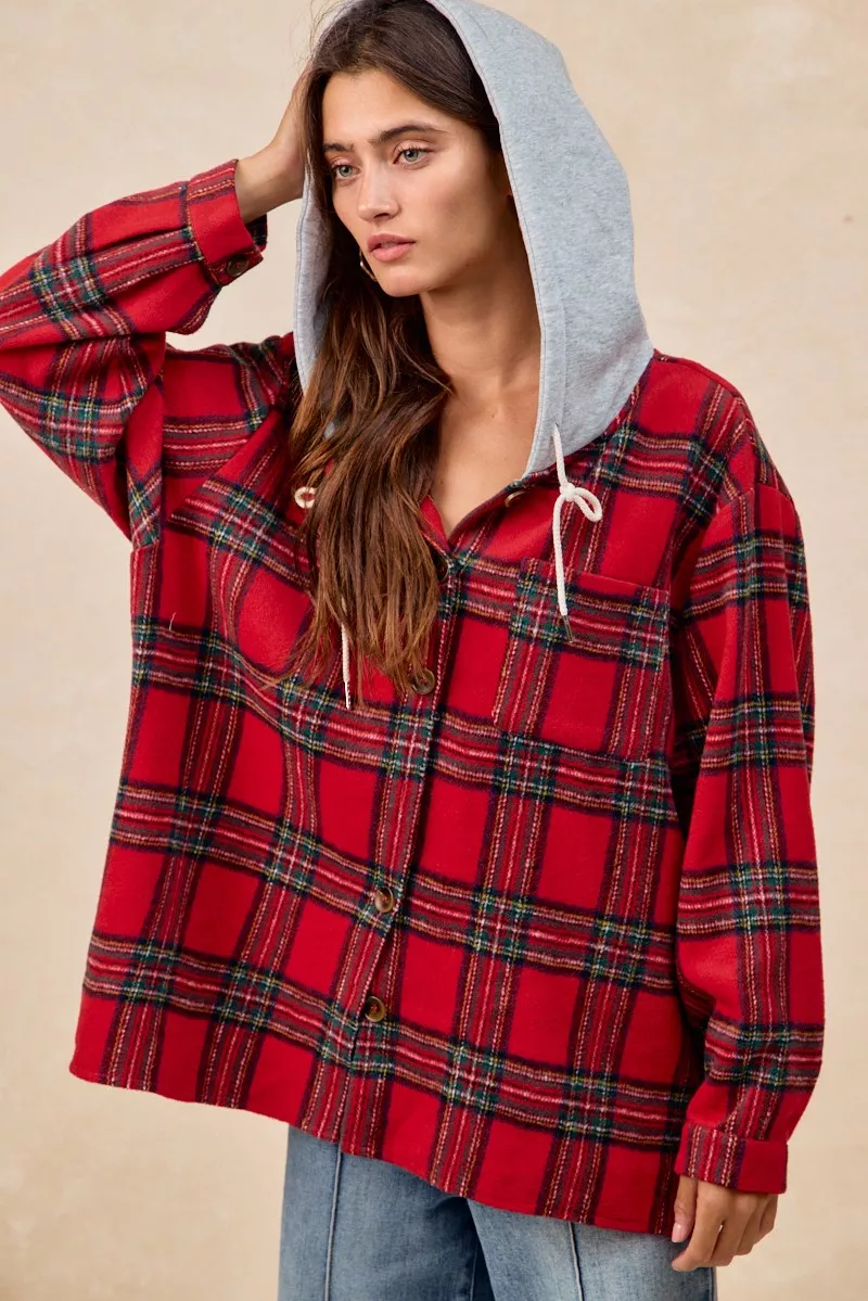 Brushed Plaid Hooded Jacket, image 2