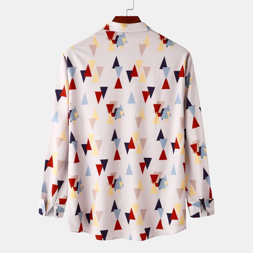 Men's Geometric Triangle Print Casual Button-Up Shirt, image 2