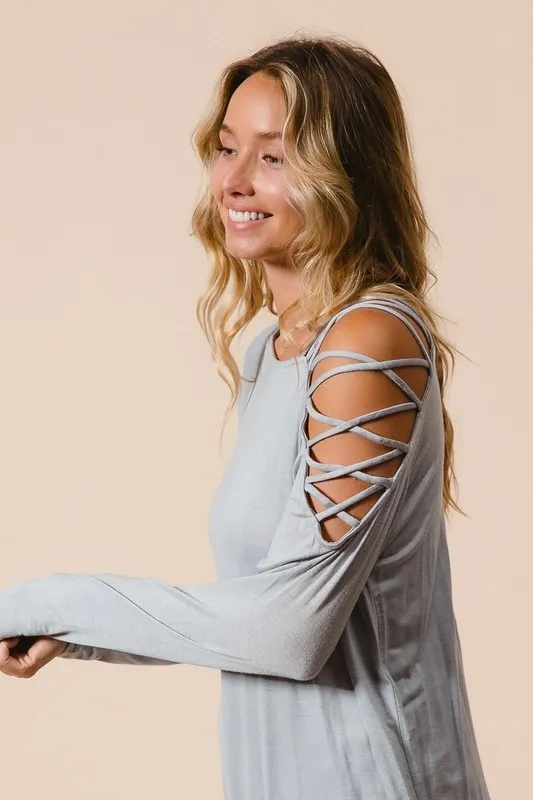 Jersey Knit One Shoulder Top with Criss Cross, image 2