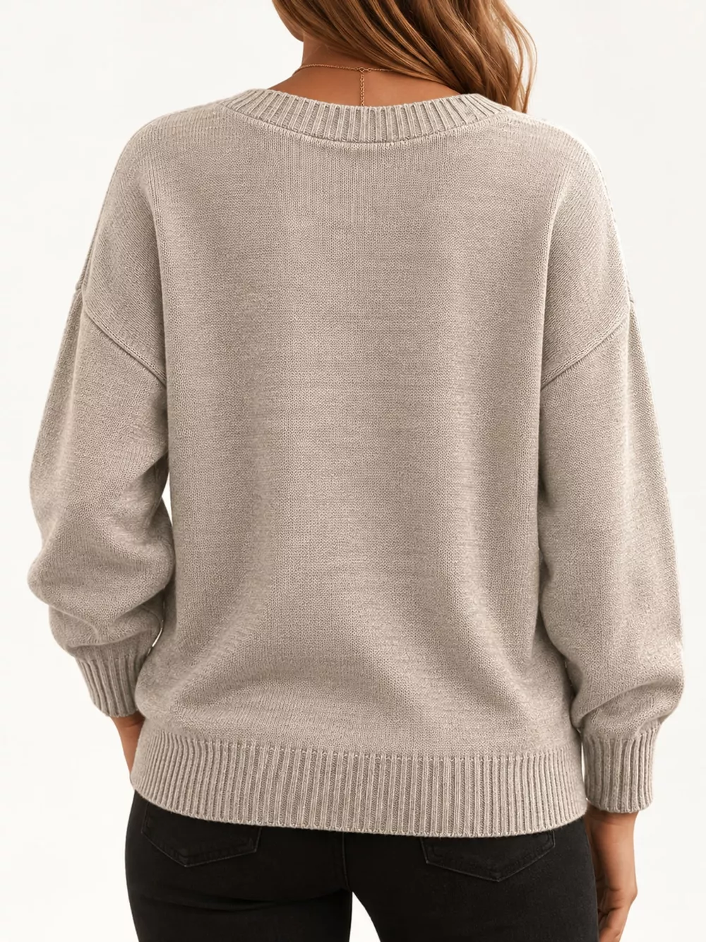 Full Size V-Neck Dropped Shoulder Sweater Plus Size, image 42
