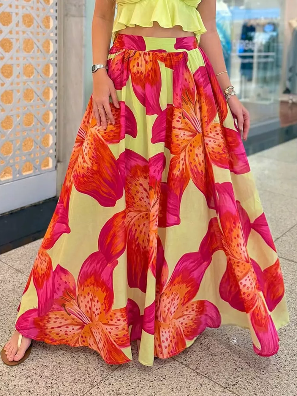 Floral Print Flowy Maxi Skirt, image 3