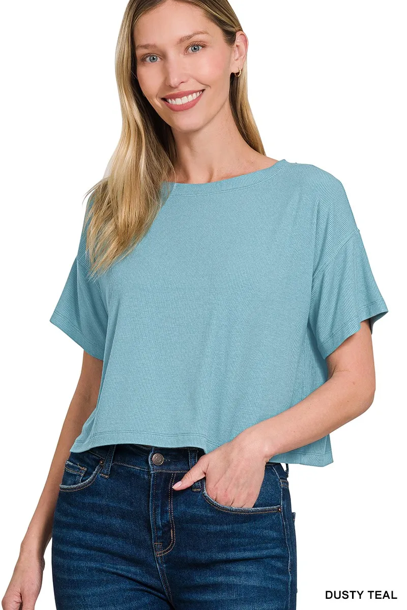 Ribbed Round-Neck Crop T-Shirt