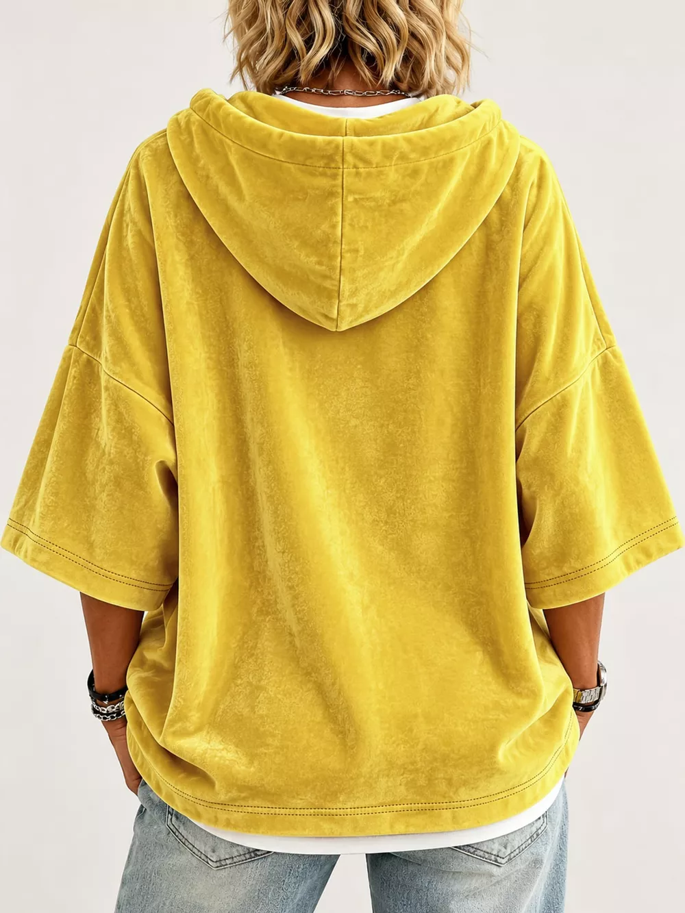 Full Size Velvet Short Sleeve Hoodie Plus Size, image 6