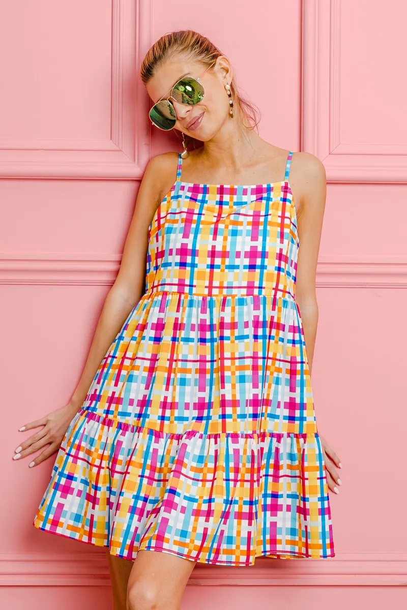 Multi Colors Plaid Sleeveless Sun Dress, image 3